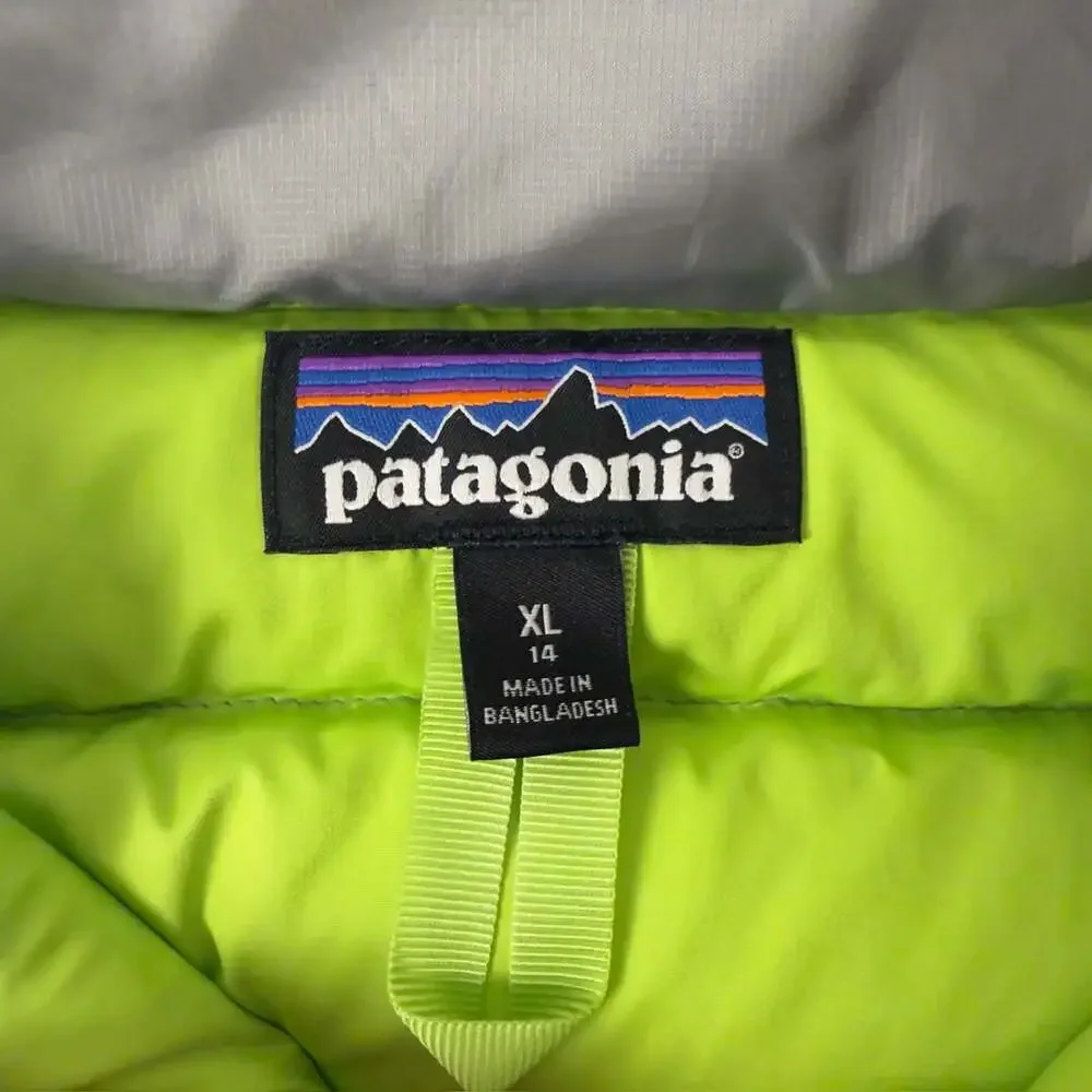 Patagonia Kids' Down Sweater Vest Grey Lime Green Size XL (14)